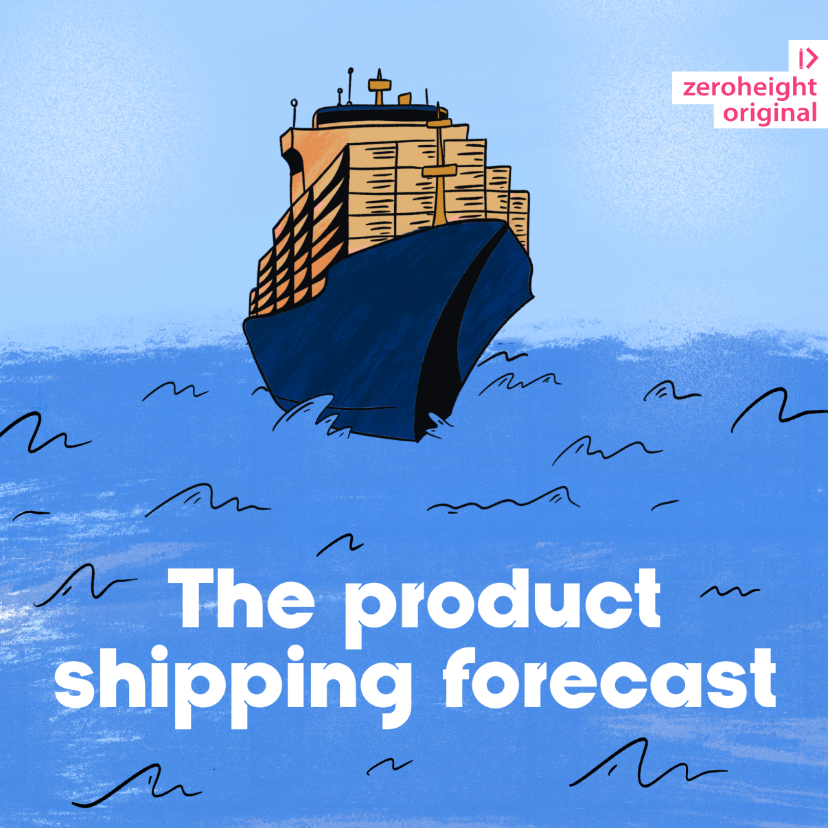 Illustration of a cargo ship navigating through blue waters, representing the concept of product shipping forecast. The image includes the text "The product shipping forecast" prominently displayed, emphasizing logistics and supply chain insights.