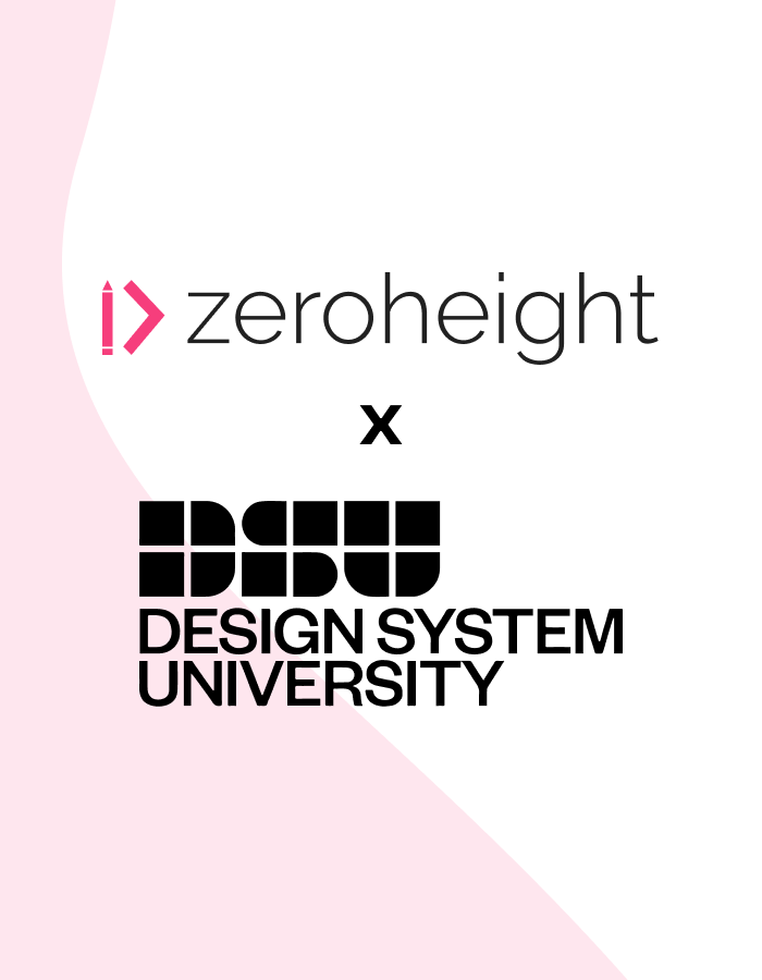 Logo design featuring the collaboration between Zeroheight and Design System University, showcasing the innovative intersection of design systems and educational resources. The image includes a pink and white background with the logos prominently displayed.