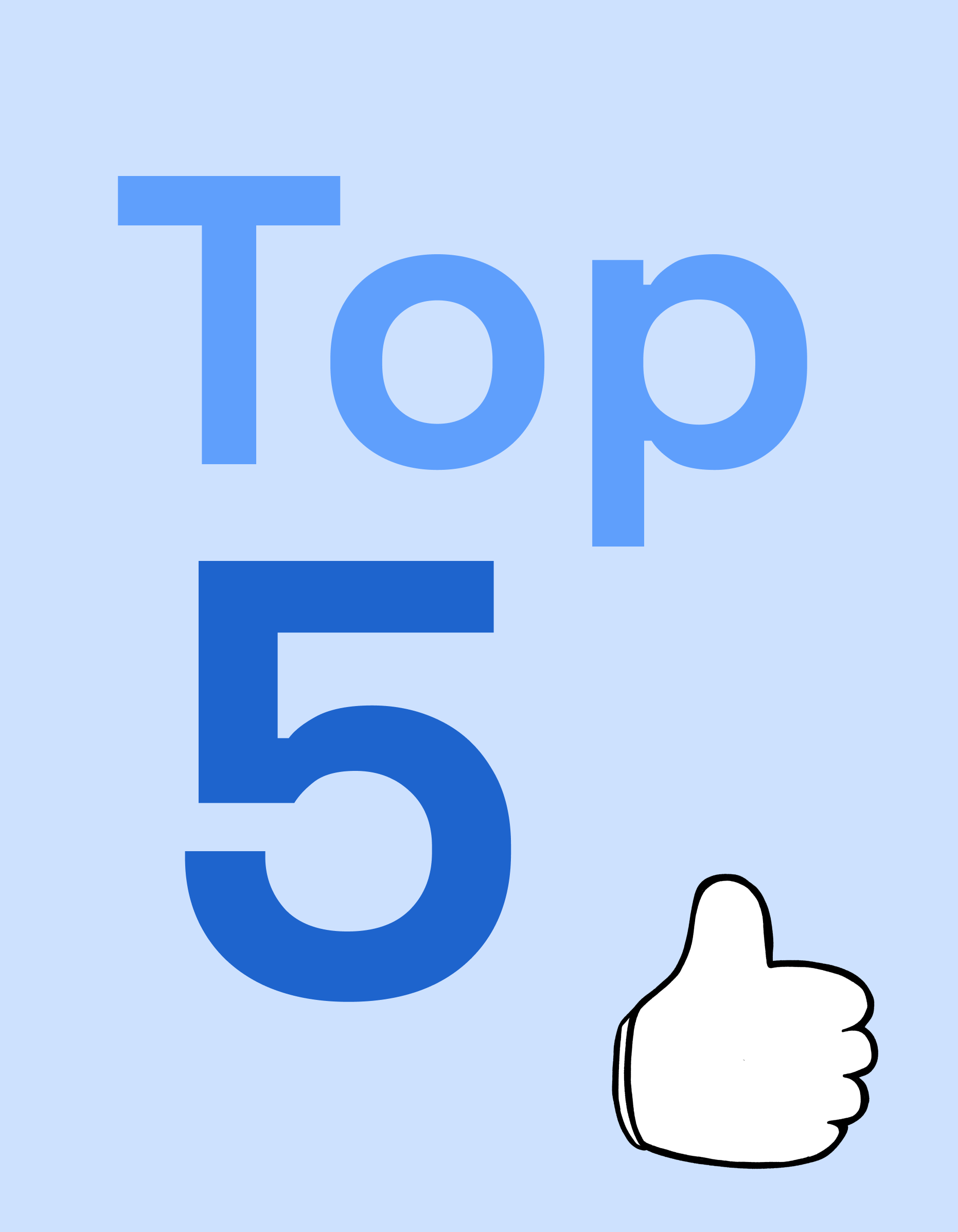Graphic featuring the text "Top 5" in bold blue letters on a light blue background, accompanied by a thumbs-up icon, representing popular choices or recommendations.
