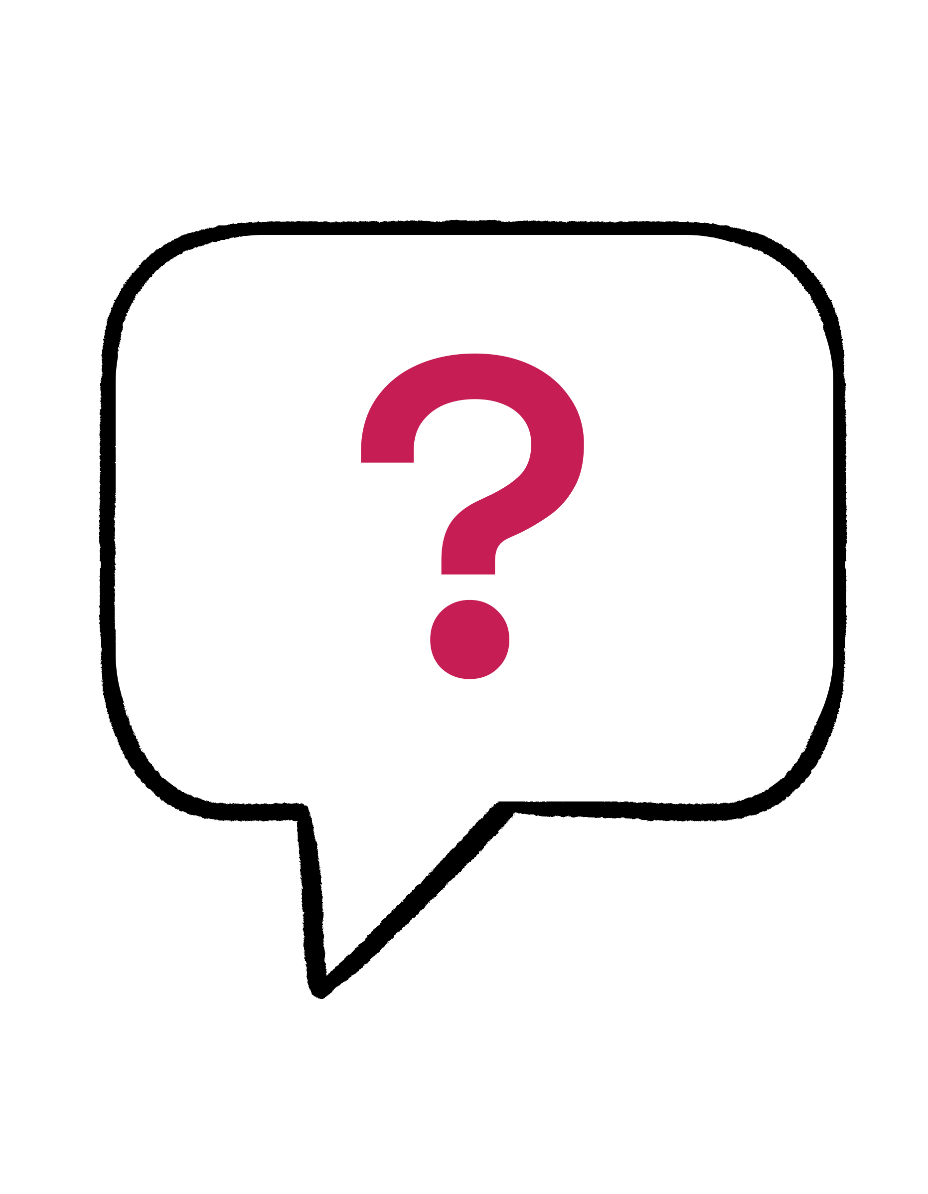 Graphic of a speech bubble featuring a large pink question mark, symbolizing inquiry and curiosity. Ideal for content related to questions, FAQs, or discussions.