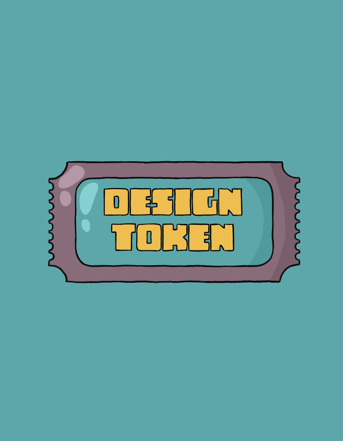 Colorful graphic featuring the text "DESIGN TOKEN" on a playful background, representing digital design assets or branding elements in a modern, cartoonish style.