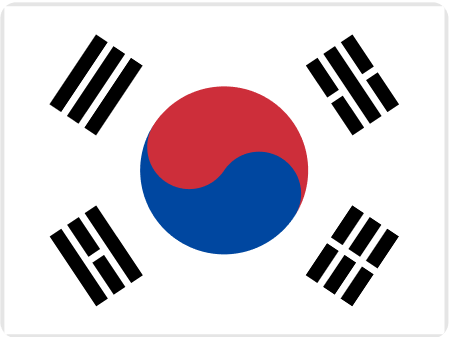 South Korea national flag featuring a central yin-yang symbol in red and blue, surrounded by four black trigrams, representing balance and harmony.