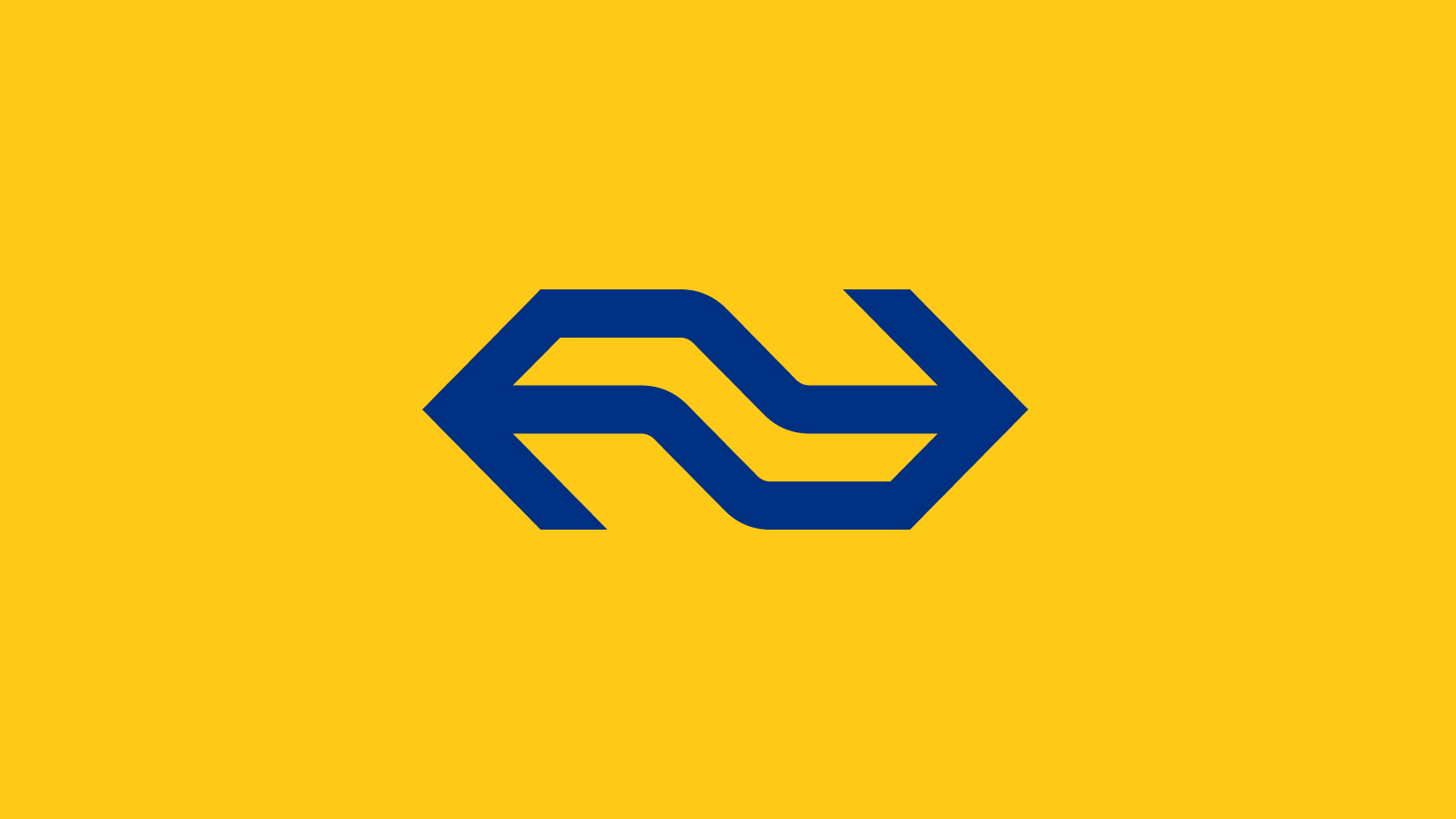 Logo of the Nederlandse Spoorwegen (NS), the Dutch railway company, featuring a stylized blue train icon on a bright yellow background, symbolizing efficient public transportation in the Netherlands.