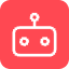 A simple, stylized robot icon with a red background, featuring two circular eyes and an antenna on top, representing technology and innovation.