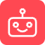 Cute robot character with a smiling face, designed in a minimalist style, set against a bright red background, representing technology and innovation.