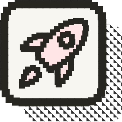 Pixel art illustration of a pink rocket on a white background, symbolizing innovation and progress in technology.