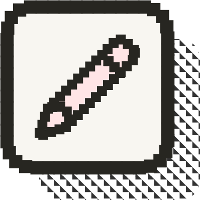 Pixel art icon of a pencil on a light background, representing writing or drawing tools.