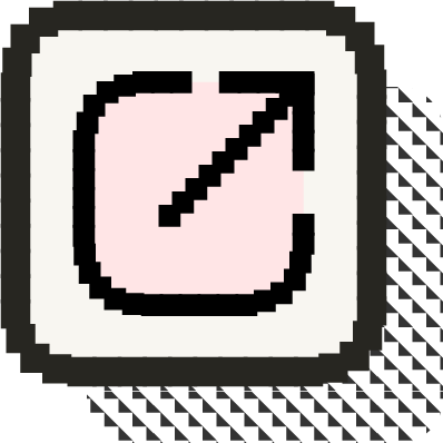 Pixel art icon of an outward arrow symbol enclosed in a square, representing a link to external content or navigation.