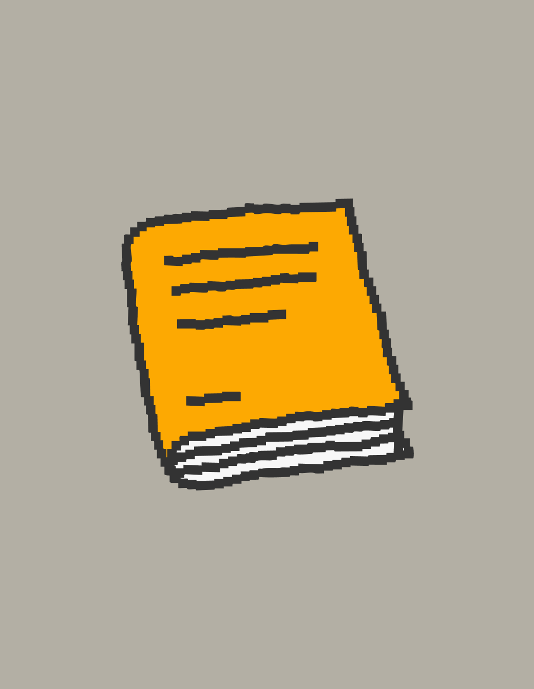 Illustration of a closed orange book with a textured cover and visible pages, set against a neutral gray background, symbolizing reading and education.