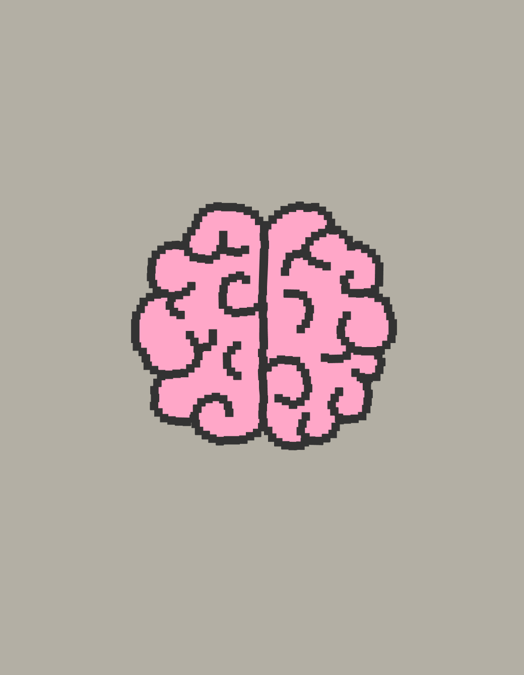 Illustration of a pink brain on a neutral gray background, emphasizing creativity and cognitive function.
