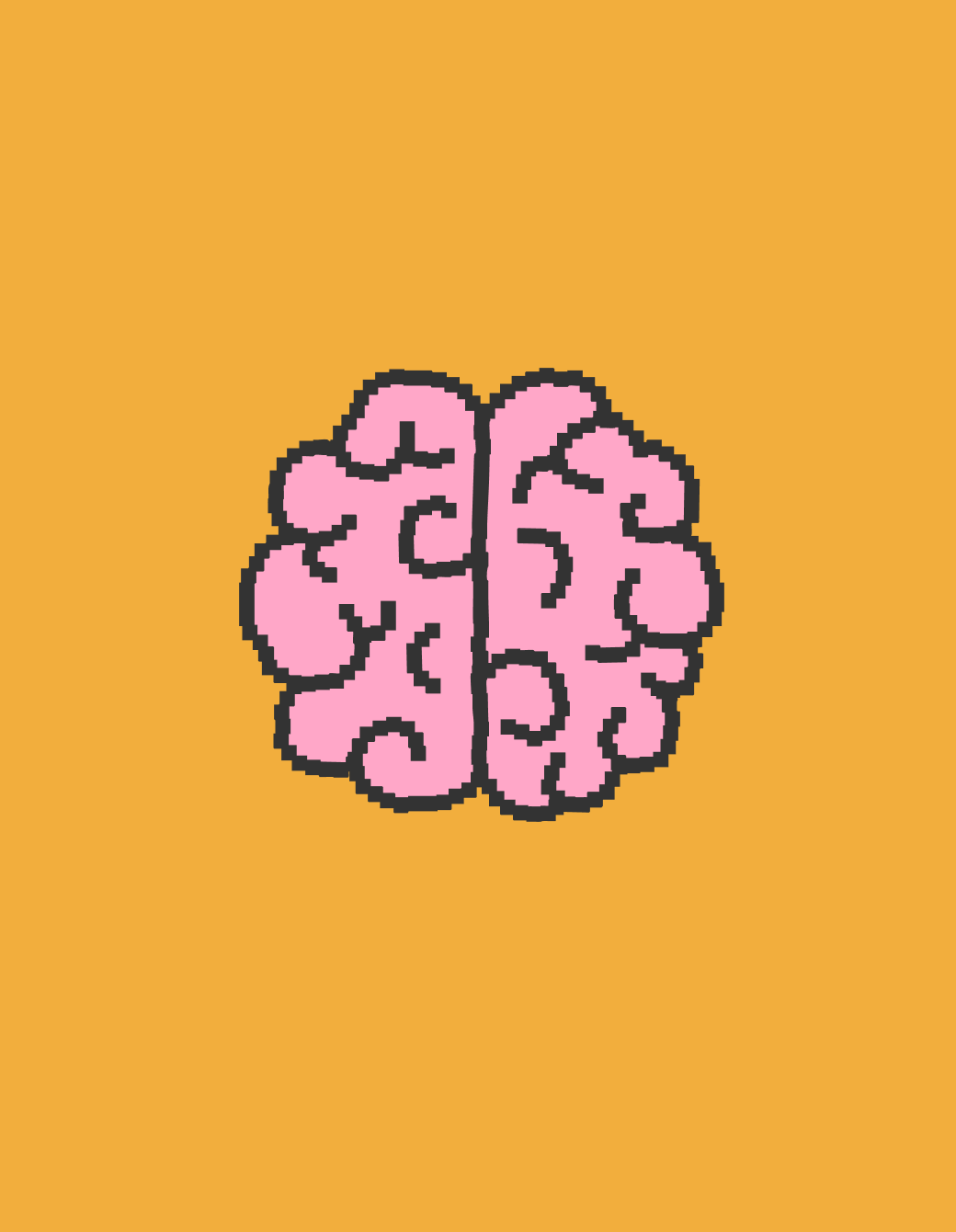 Illustration of a pink brain on an orange background, representing creativity, intelligence, and cognitive processes.