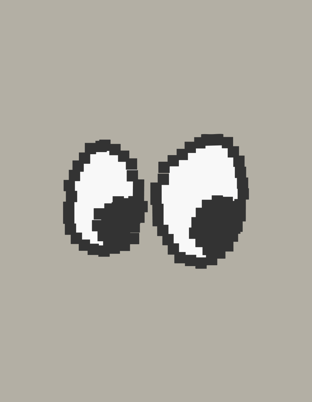 Pixel art style illustration of two cartoon eyes with a white sclera and dark pupils on a light gray background, conveying curiosity or surprise.